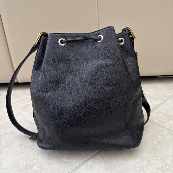 MCM Vintage Black Leather Drawstring Bucket Bag Purse Rare Large Boho‎ Hippie - Picture 5 of 16